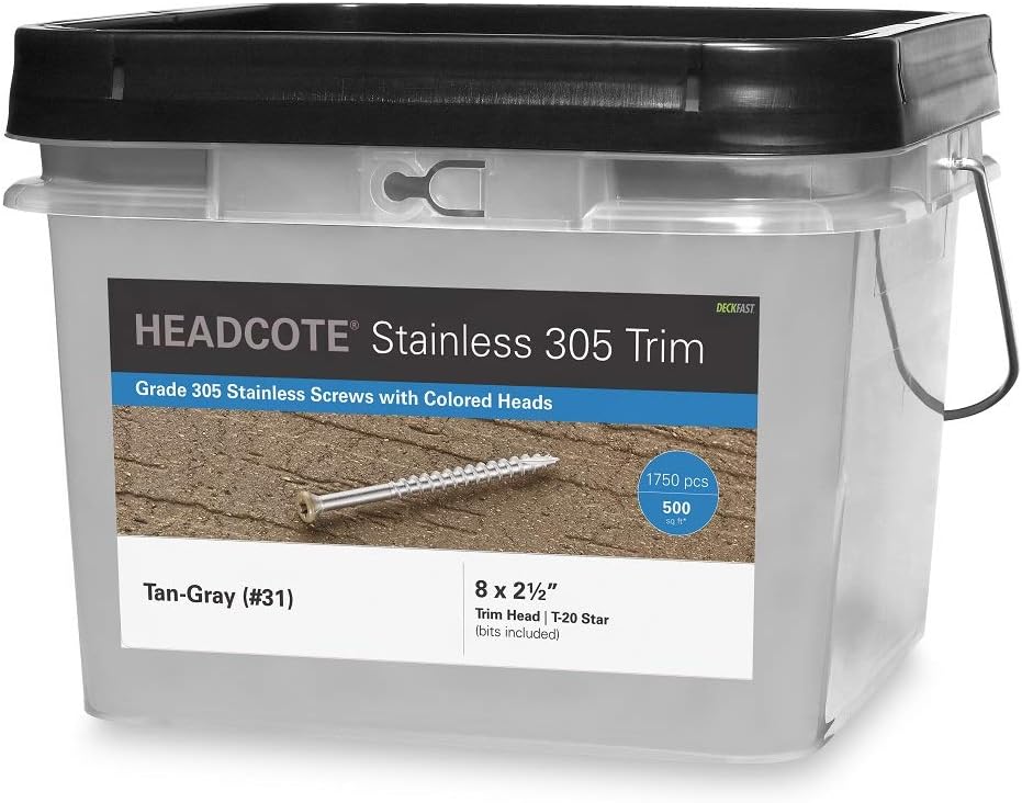 Headcote #8 x 2-1/2" - #31 Tan Gray - Stainless Steel Trim Head Deck Screws - 1750 pc. Pro Pack for 500 Sq. Ft. of Decking - STX31Q08250