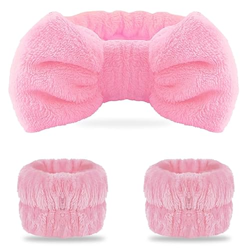 WSYUB Diadema para lavar la cara, juego de diadema y pulsera, diadema de spa y pulsera, rosa