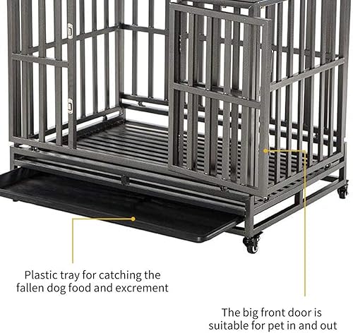 Miniatura 4 de Jaula para perros LUCKUP robusta, de metal, cajón y jaula de metal para perros medianos y grandes, parque infantil para mascotas con cuatro ruedas,