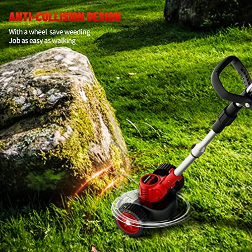 Electric Cordless Weed Wacker, 3-In-1 Grass Trimmer Brush Cutter, Lightweight Push Lawn Mower Edger Tool With 3 Types Blades And 2Pcs 2Ah Rechargeable Battery Powered For Garden Yard #TOP6