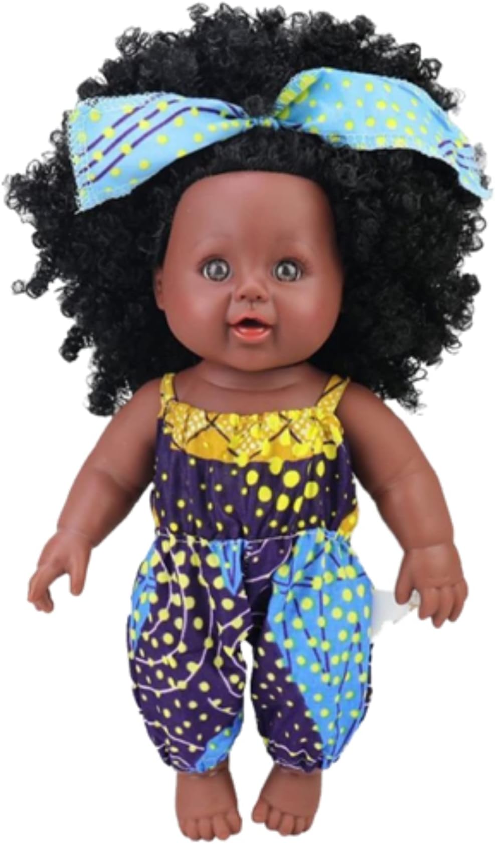 African American Reborn Baby Doll | Black Baby Doll | Light Weighted Soft American Doll | Dark Brown Skin | Realistic African Doll | Soft Weighted Body Doll - blue jumpsuit