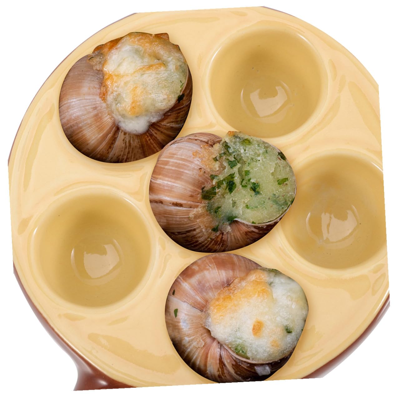 Veemoon Set 2 Pezzi Piatti per Lumache in Porcellana Marrone 6 Fori Piatto per Escargot Manico Ergonomico Superficie Liscia Adatto per Forno Casa