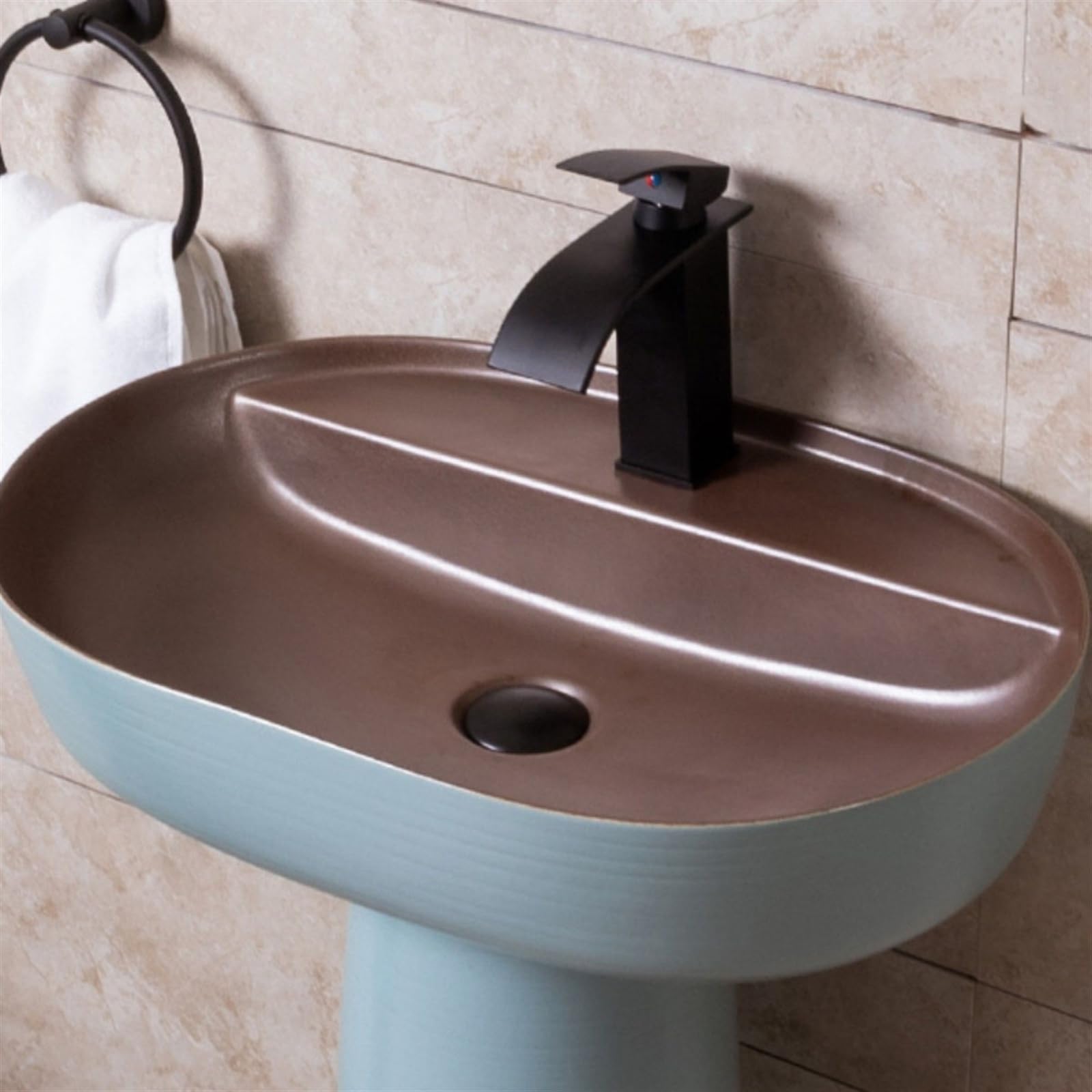 Umywalka łazienkowa ceramiczna, umywalka stojąca, elegancka niebieska umywalka stojąca, 2-częściowa umywalka kolumnowa, umywalka nablatowa, umywalka zewnętrzna na podeści