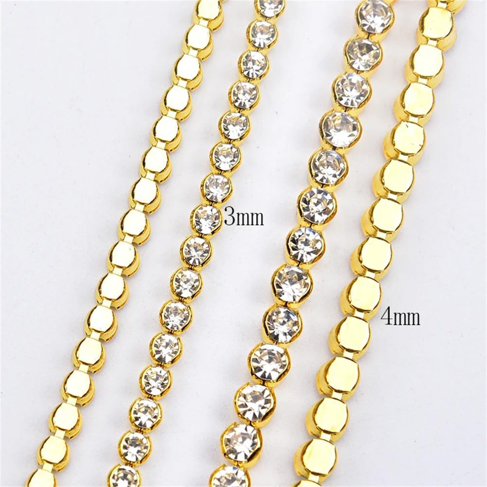Gold Silver Base Glass Rhinestone Non Claw Chain Pearl Cup Chain Trim Sewing for Clothes Bags Shoes Gold 4mm#5 Yards