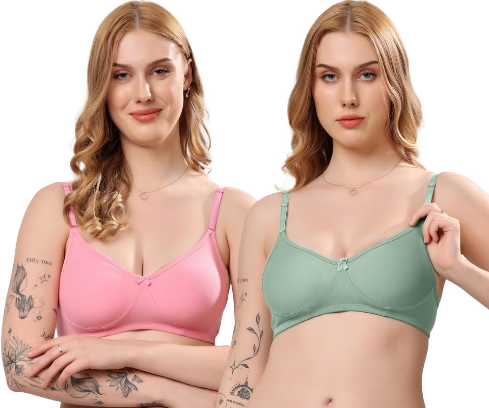Image of London Hills Regular Bra for Women Everyday Non Padded Wire Free Mid Coverage Cotton Blend