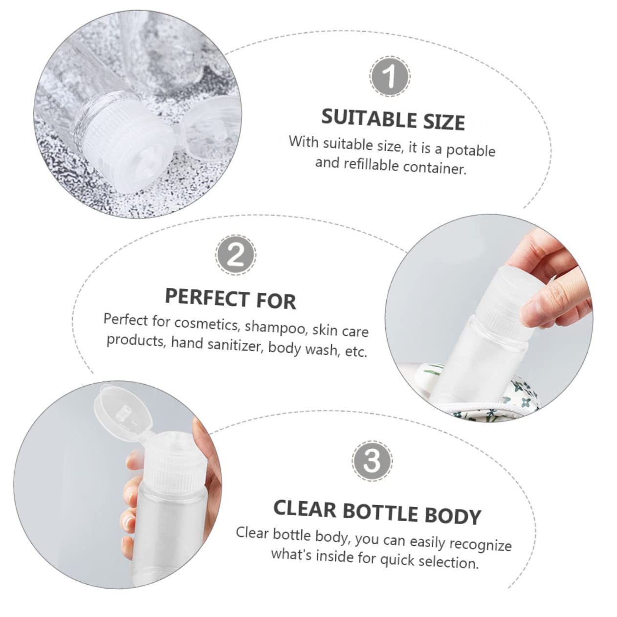 72piezas Botellas De Viaje para Loción Tapa Abatible Envases De Transparentes para Maquillaje y Cosméticos Dispensadores Reutilizables