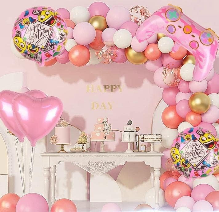 Image of Atpata Funky Gamer Birthday GAME ON! Foil Balloons (Set of 5) Video Game Theme Birthday Party - Gaming Console Shape Foil Balloon (Gaming Pink Balloons)