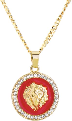 metaltree98 Mini medallón de cabeza de león para hombre, chapado en oro y plata, collar de cadena cubana de 20 pulgadas, CP 282, Zinc, Diamantes de