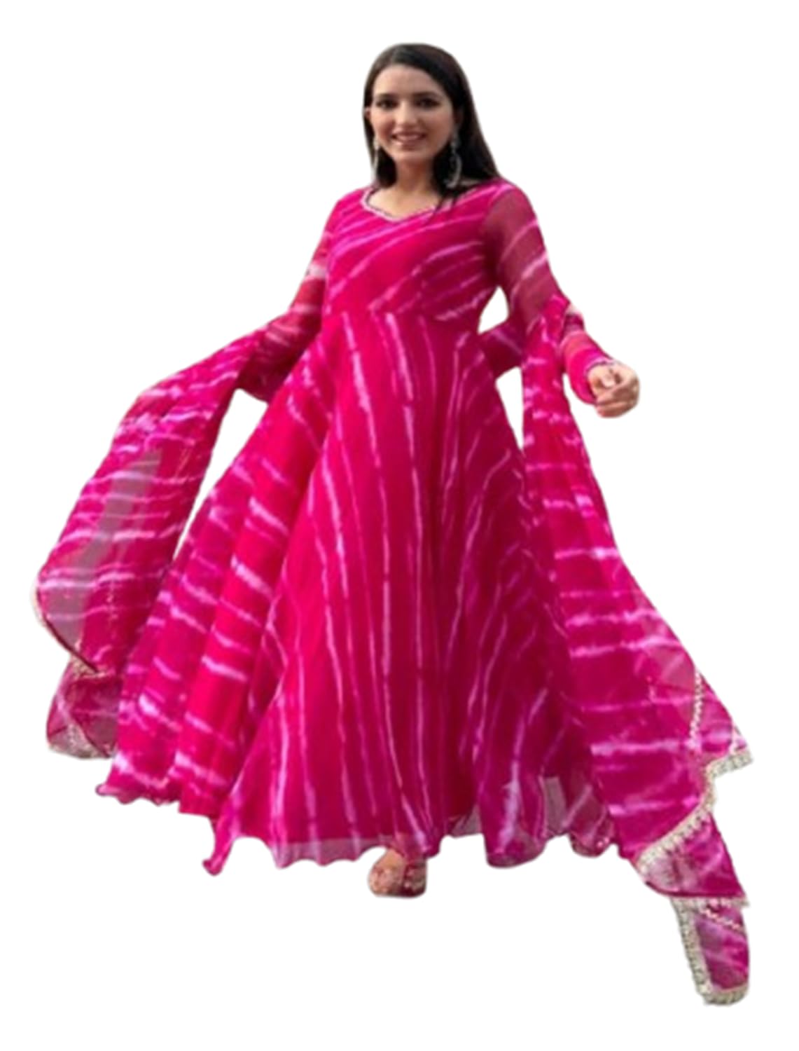 raghu cloth Women's Anarkali Gown with Dupatta, Georgette, Long Sleeve, V Neck, Ethnic Dress-picture-20