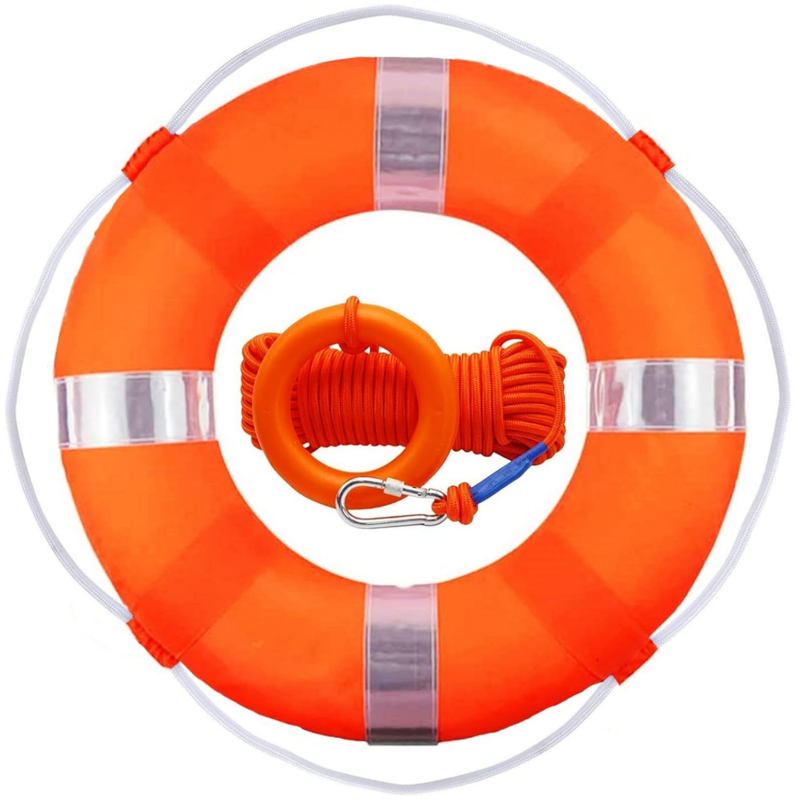 Lifebuoy Set 20Inch Life Preserver Ring and Water Floating Lifesaving Rope 98.6FT,Swim Foam Ring Buoy,Swimming Pool Safety Throwing Ring with Perimeter Rope,Throwable Flotation Device
