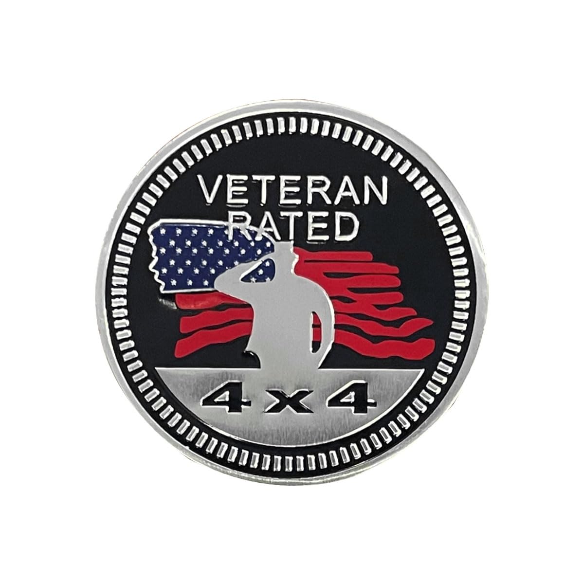 Veteran Rated Car Emblem, 4 x 4 3D Metal Car Badge Decals Stickers Round Emblem Decals, Compatible with Jeep Wrangler Vehicles Trucks SUV RV (Veteran Rated)