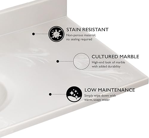 Miniatura 22 de Top de tocador de mármol cultivado de 19 pulgadas con protector contra salpicaduras, embalaje mejorado, remolino de marfil - Design House, 586263