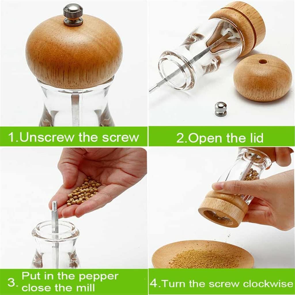 6in Oak Pepper Salt Grinder Mills Manual Acrylic Bottle Spice Grain Rice Mill with Ceramic grinding core Kitchen Grinding Tools