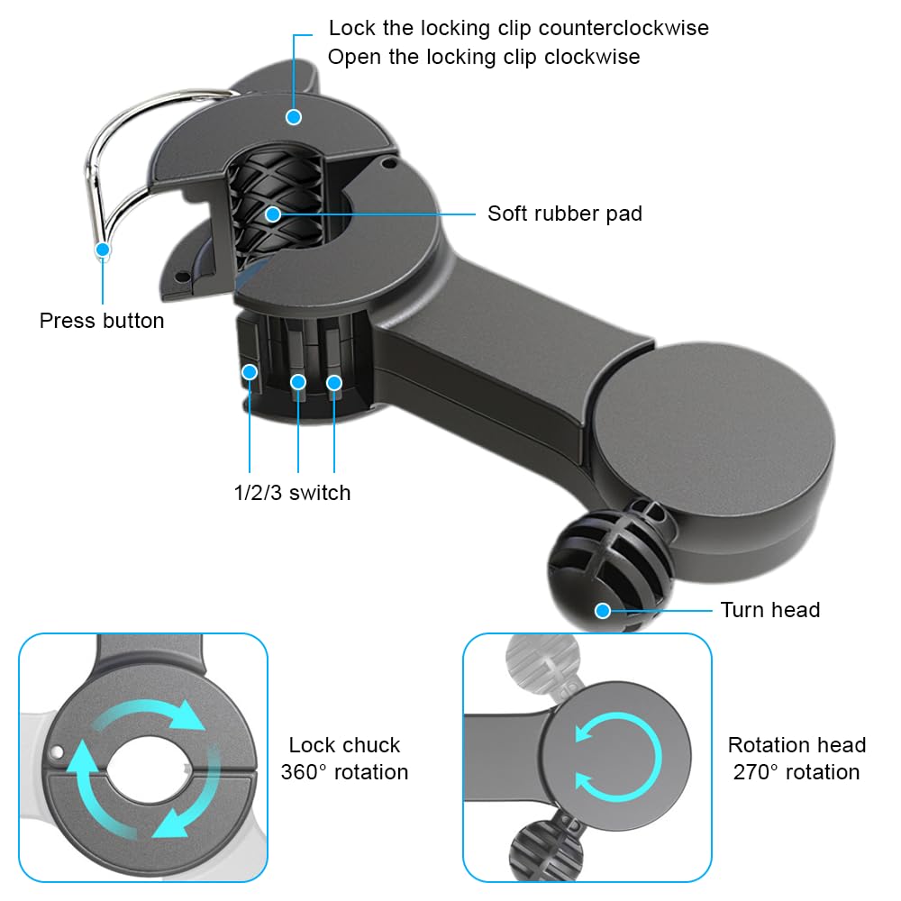 Ventilador del Asiento Trasero Con Doble Cabeza, 5V, 360° Giratorio 3 Velocidades, Clip para Vehículos Como Sedán, SUV, RV