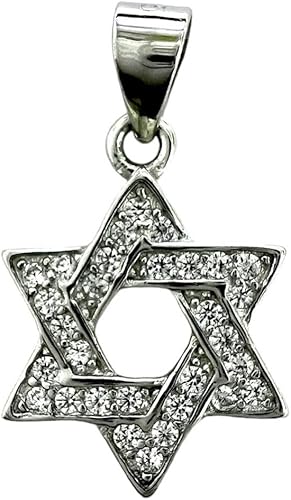 Miniatura 2 de Ritastephens Collar de plata de ley con circonitas cúbicas de estrella de David de 18 pulgadas, Plata esterlina Zirconia cúbica, Circonia cúbica
