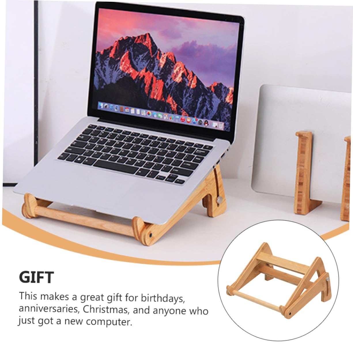 Operitacx Supporto per Laptop in Legno Beige, Scrivania Portatile per Laptop Altezza Regolabile, Struttura Cava e Angoli Arrotondati, Stabile e Confortevole