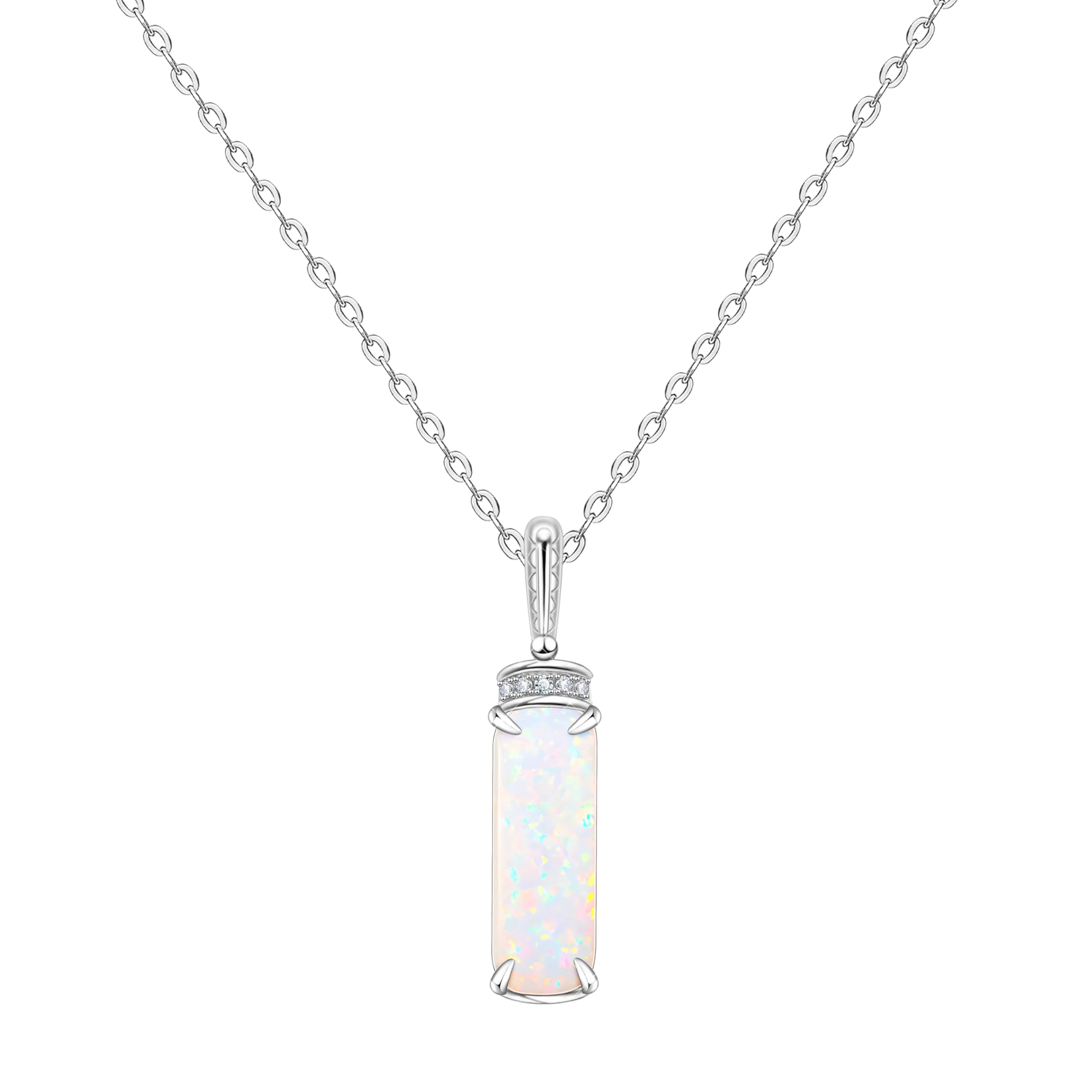 Collier Pendentif Opale Blanche en Argent Sterling 925 avec Pierre de Zirconium Cubique Étincelant Cadeau Anniversaire Noël Mariage pour Femmes