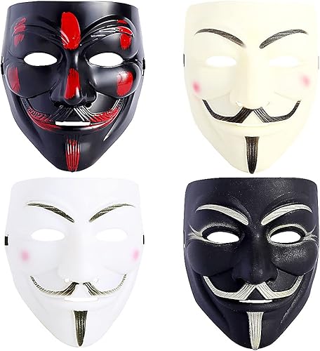 Miniatura 1 de TKYGU Paquete de 4 máscaras de piratas informáticos en V para vendetta máscara de Halloween para niños disfraz de cosplay de máscaras fiesta de