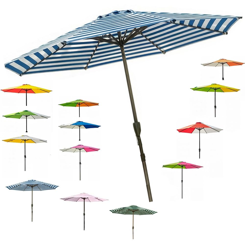 LARAKVEAKV Large Market Table Umbrella With Crank, 9FT Rainbow Sun Protection Umbrellas，Garden Stripe Parasol For Patio Backyard Deck Yard(Colorful 1)