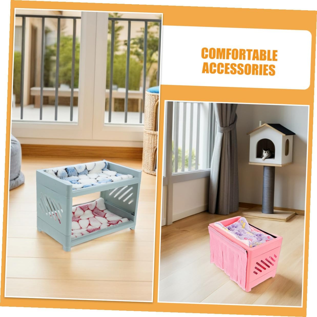 FRCOLOR Small Animal Double-Layer Hideout Bed with Cushions and Blankets for Hamsters and Guinea Pigs, Small Animal House Accessories Set, Cozy Sleeping Nest for Pet Rodents Random Color