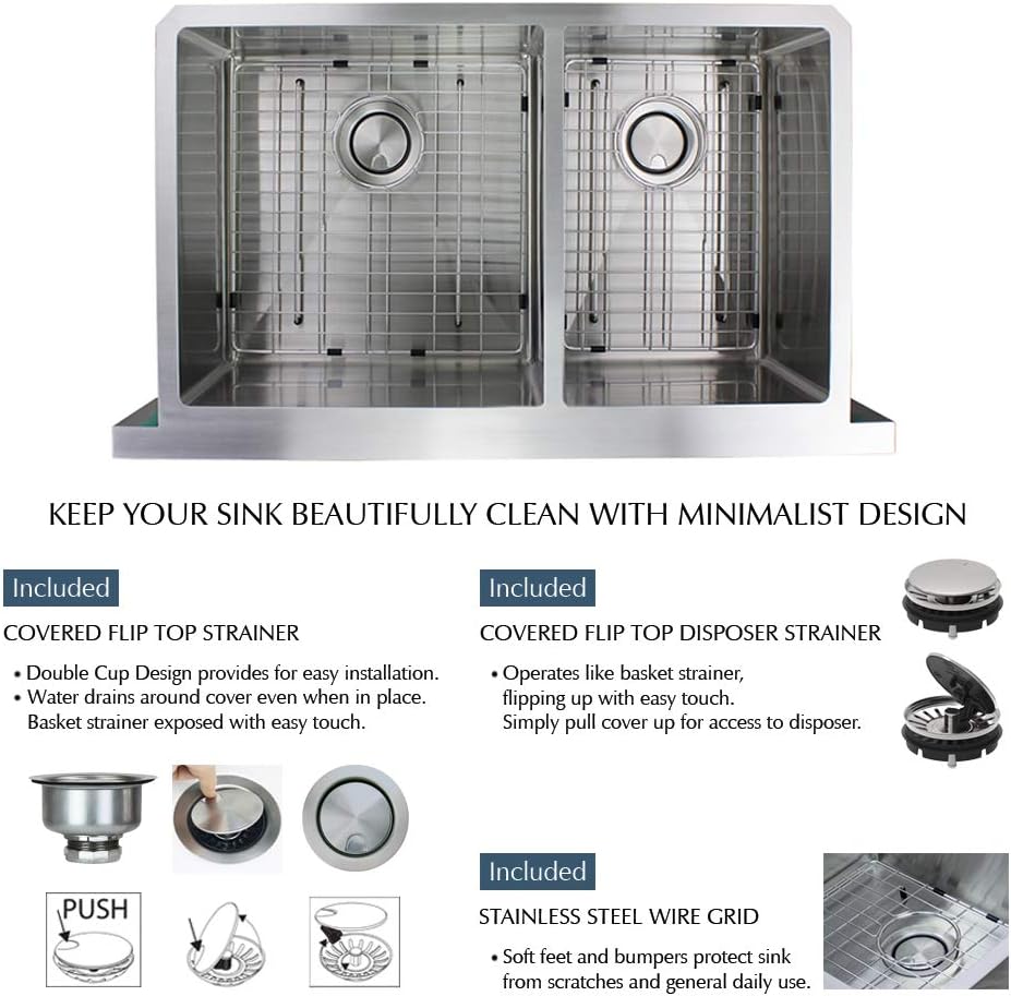 Transolid DUDOF362010 Diamond Apron-Front 60/40 Double Bowl 16-Gauge Stainless Steel Kitchen Sink, 36-in x 20-in x 10-in, Brushed Finish