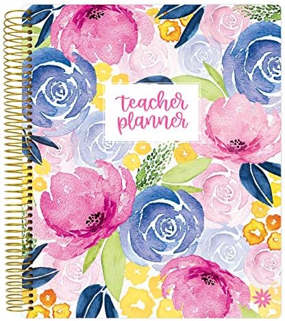 bloom daily planners Undated Academic Year Teacher Planner & Calendar - 7 Period Lesson Plan Organizer Book with Frosted Cover (9" x 11") (Watercolor Floral)