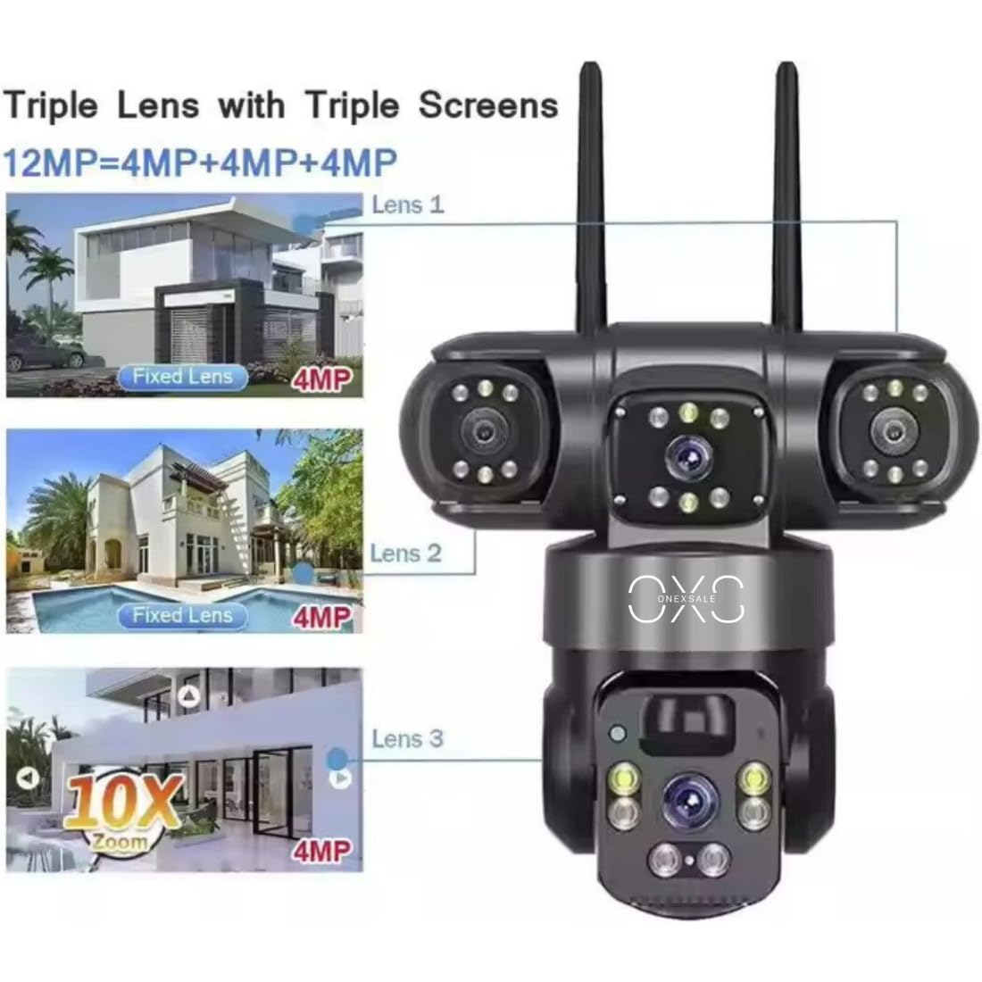 4G Solar Security Camera (Pack of 2) – Triple Lens 3MP, 360° PTZ, Color Night Vision, Auto-Tracking Human Detection, Two-Way Audio, 18000mAh Battery, IP66 Waterproof Wireless Outdoor CCTV, No WiFi 3