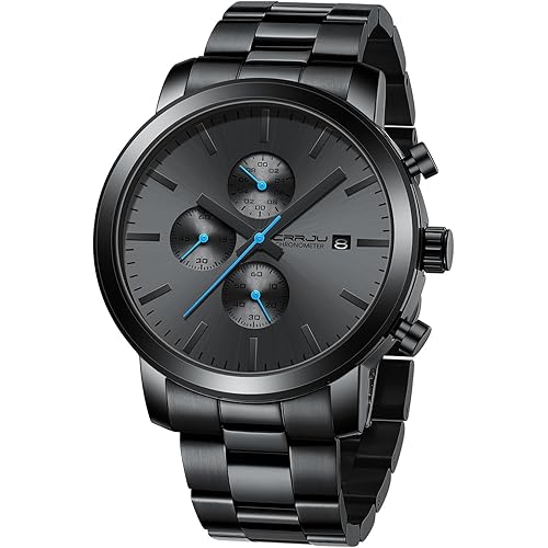 CRRJU Watches for Men Luxury Business Stainless Steel Waterproof Calendar Chronograph Analog Quartz Wristwatches