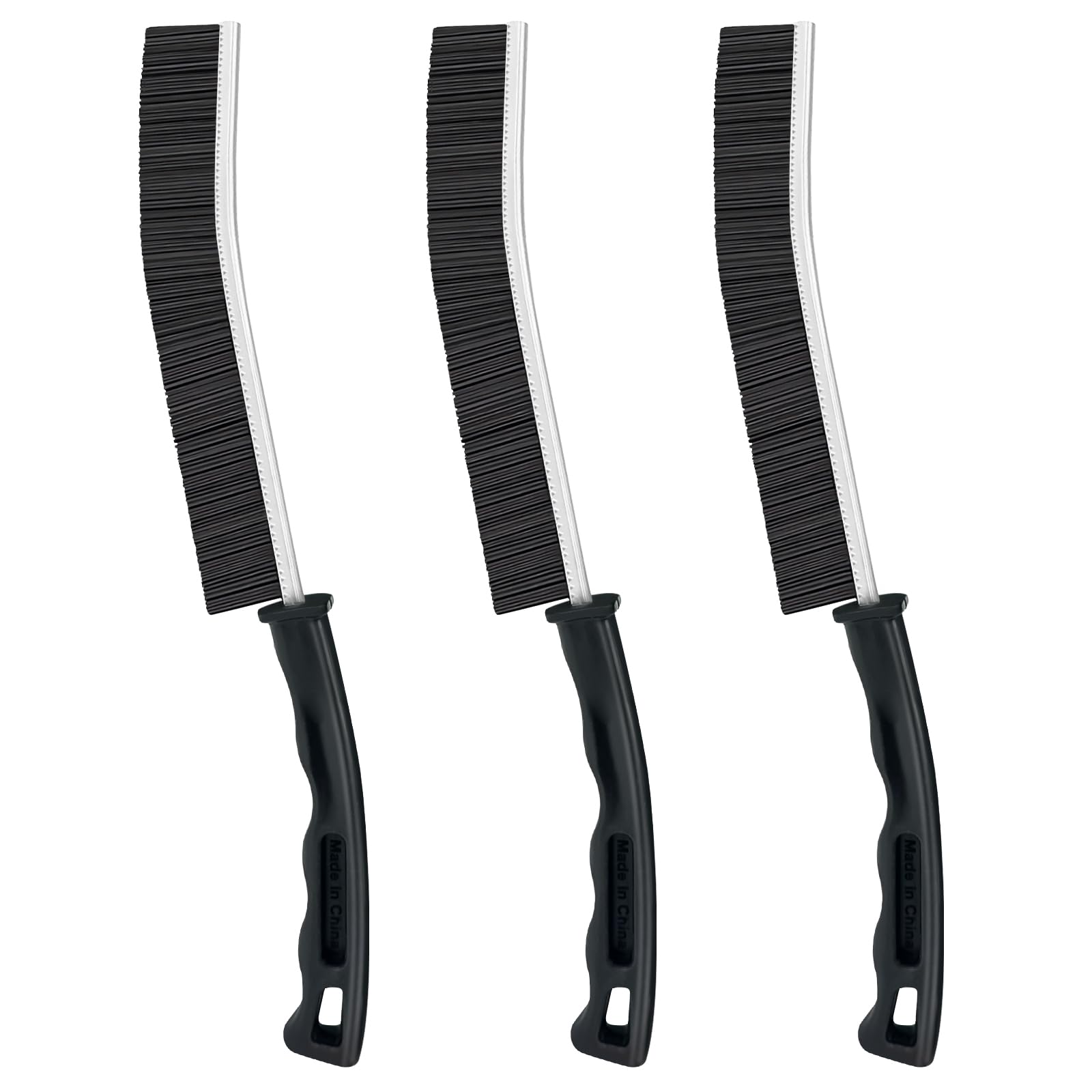YUNGMAX 3PCS Hard Bristle Crevice Cleaning Brushes, Long Handle Bathroom Tile Grout Cleaner Brush, Narrow Curved Gap Cleaning Tool Scrubs Nooks and Crannies