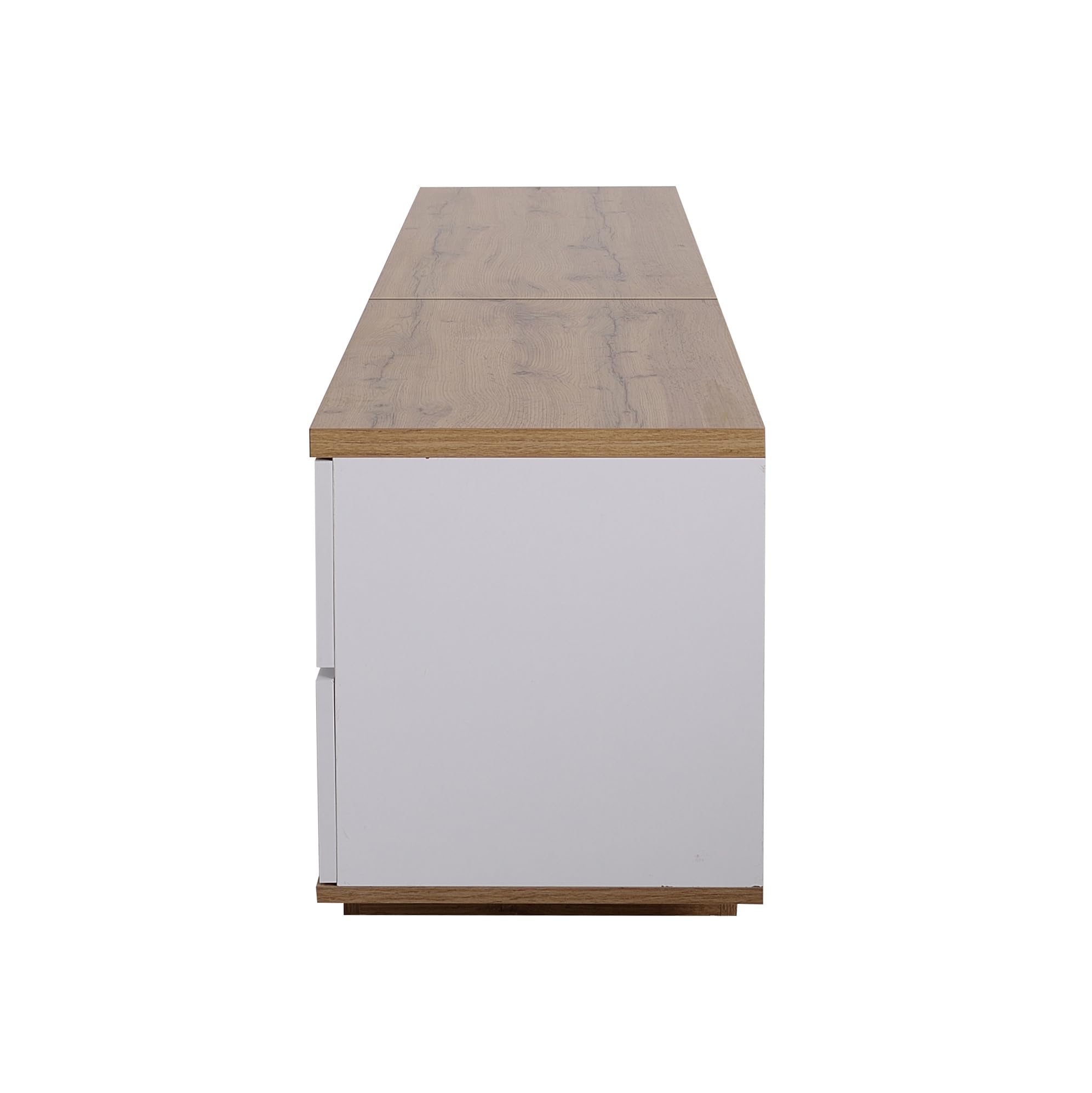 Moimhear Moderno armario de TV con bloques de color en acabado blanco, armario de TV con veta de madera, 180 cm