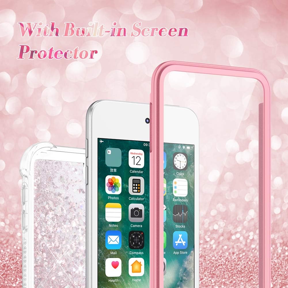 Caka iPod Touch 5 6 7 Case for Girls, iPod Touch Case 5th 6th 7th Generation Glitter Full Body Case Built in Screen Protector Bling Floating Liquid Cute Case for iPod Touch 5 6 7 (Rose Gold)