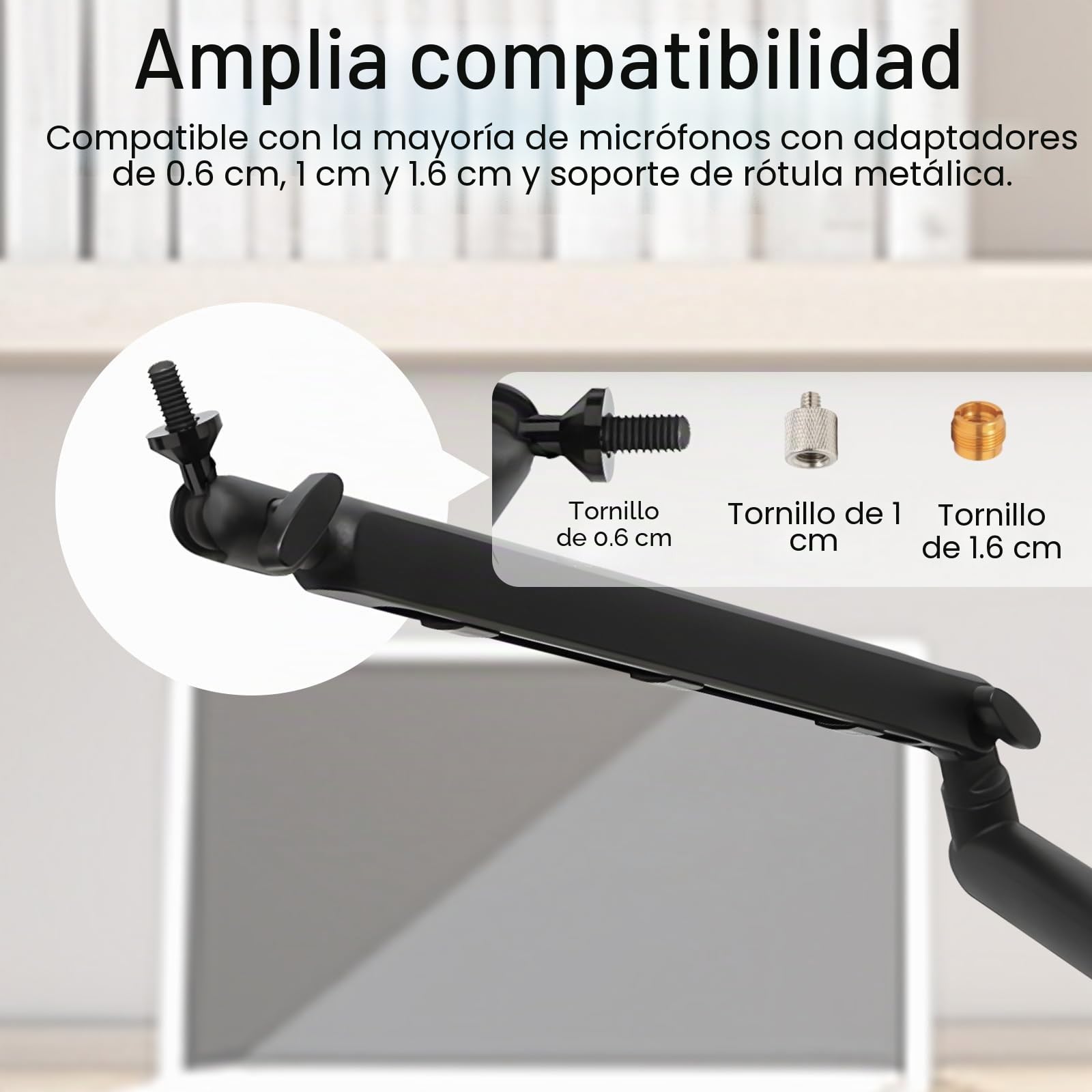 Brazo de Micrófono con Barra de Extensión Adicional, Ajustable 360° Giratorio Brazo de Micrófono con Adaptadores 1/4", 3/8" y 5/8" Brazo para Podcast, Escenario o Estudio en Casa