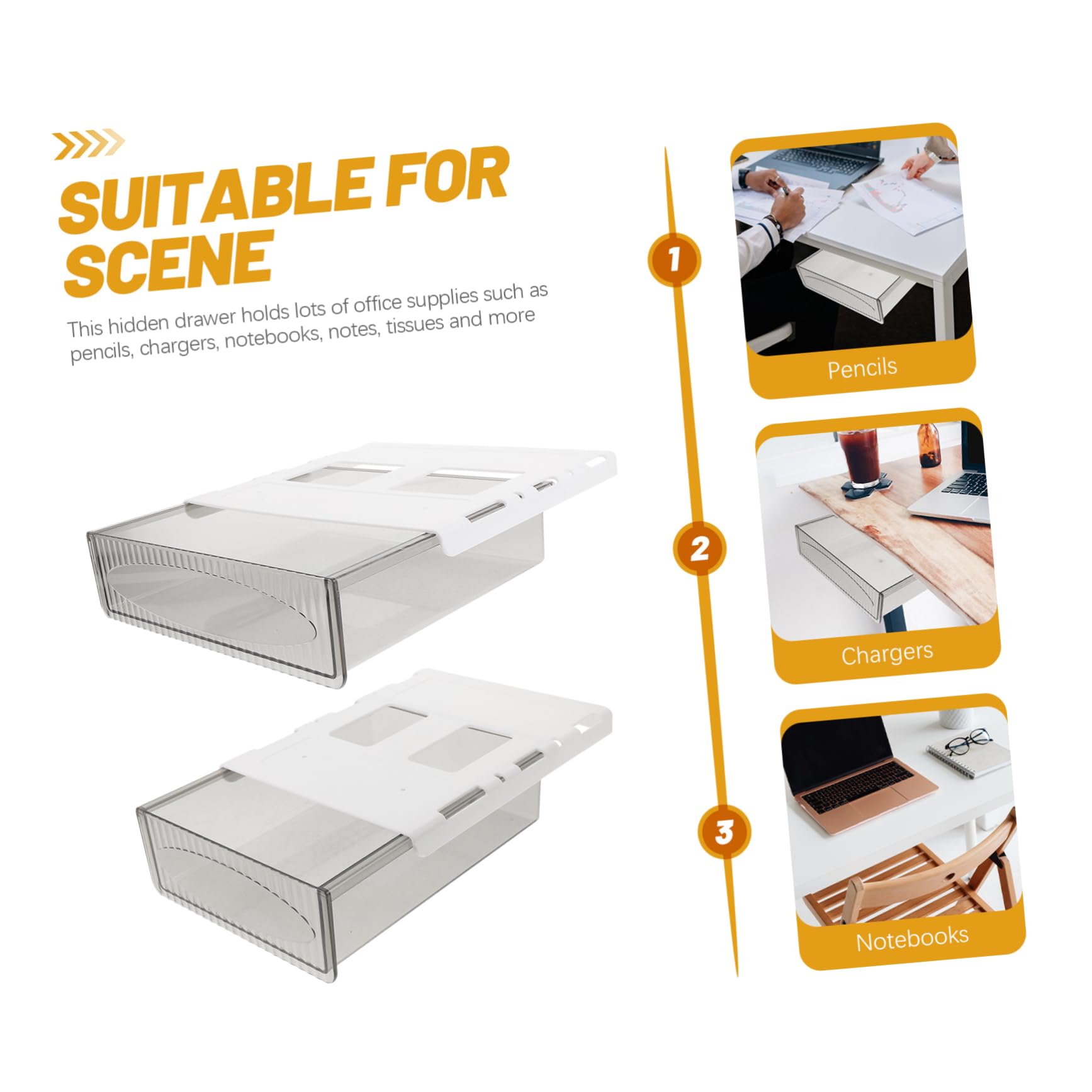 HOMSFOU Organizer da Scrivania Nascosto Cassetto, 2 Pezzi, Plastico Bianco | Grande Capienza, Installazione Semplice, Resistenza All’usura, per Soggiorno e Comò