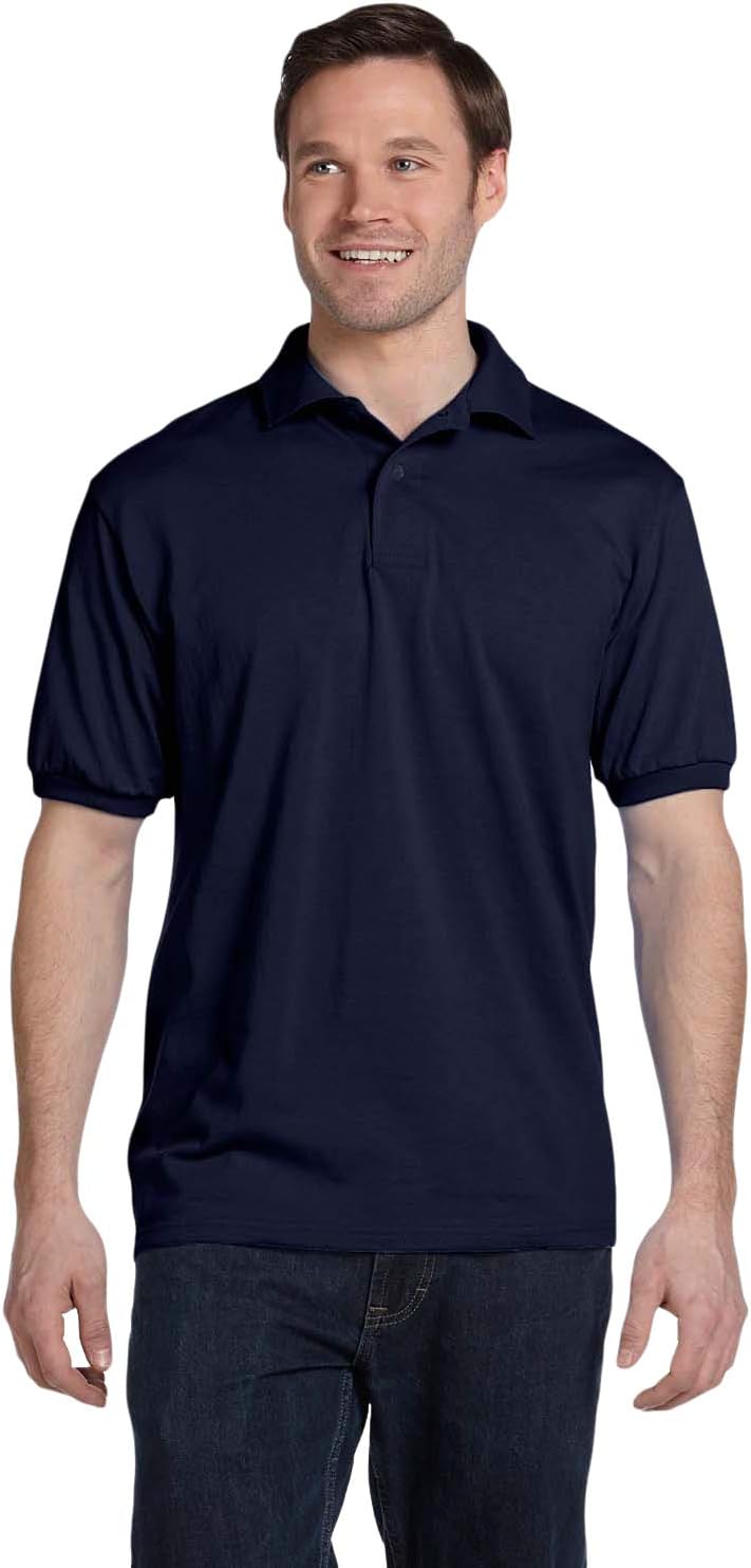 Hanes Mens EcoSmart Jersey Polo Shirt, Short-Sleeve Shirts for Men, T-Shirt, 2-Pack