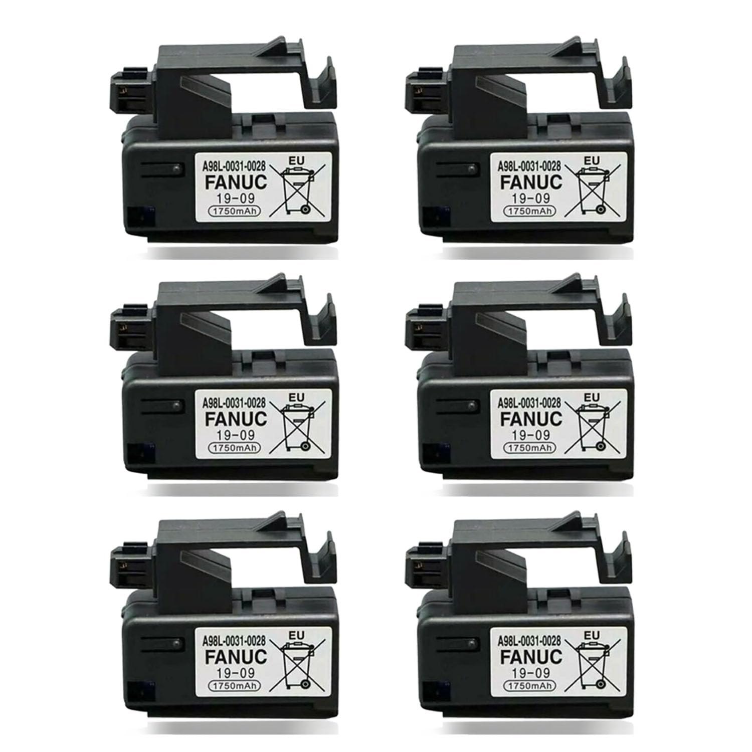 [6 Pack] 3V 1750mAh A98L-0031-0028 Lithium Battery for FANUC A98L-0031-0028, A02B-0309-K102, CNC Machine Controler 3P Plug Style