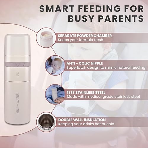 Miniatura 4 de MILK & WATER - Dispensador de biberones y fórmula para bebés todo en uno, 9 onzas, mantiene el agua caliente y la fórmula fresca, biberón de mezcla