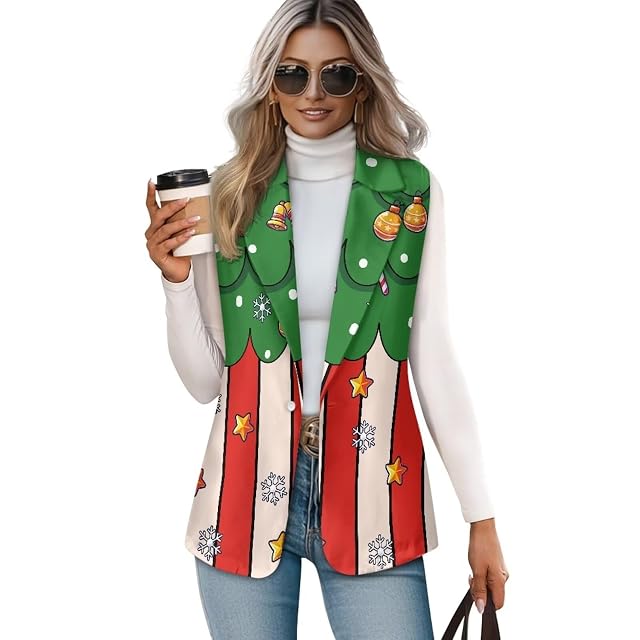 Christmas Waistcoat Vest for Women Lightweight Womens Suit Vest for Casual Party Breathable Womens Suit Jacket