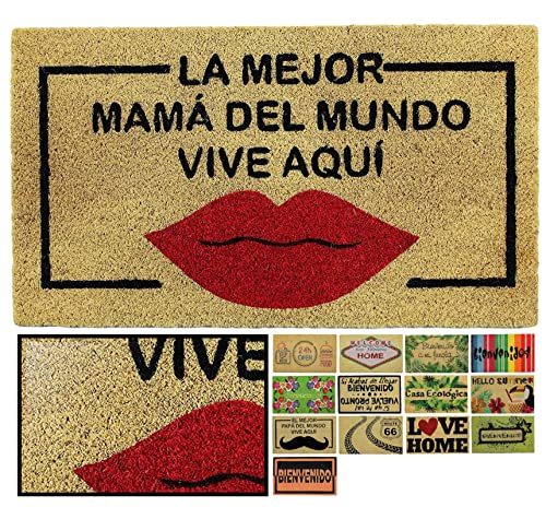 LucaHome - Felpudo de Coco Antideslizante 40x70, Entrada Feliz Día Mamá, Tapete Interior o Exterior