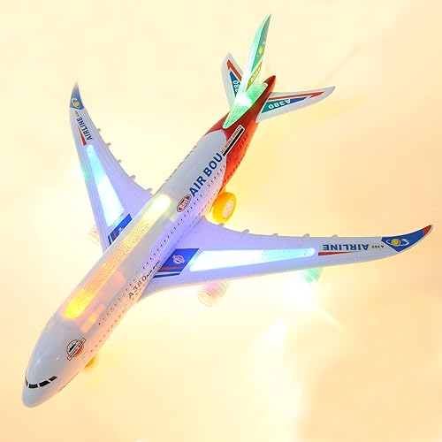 Miniatura 6 de PowerTRC Juguetes de avión para niños, juguete de acción Bump & Go con luz LED intermitente, música, sonido de avión, gran regalo para niños y niñas