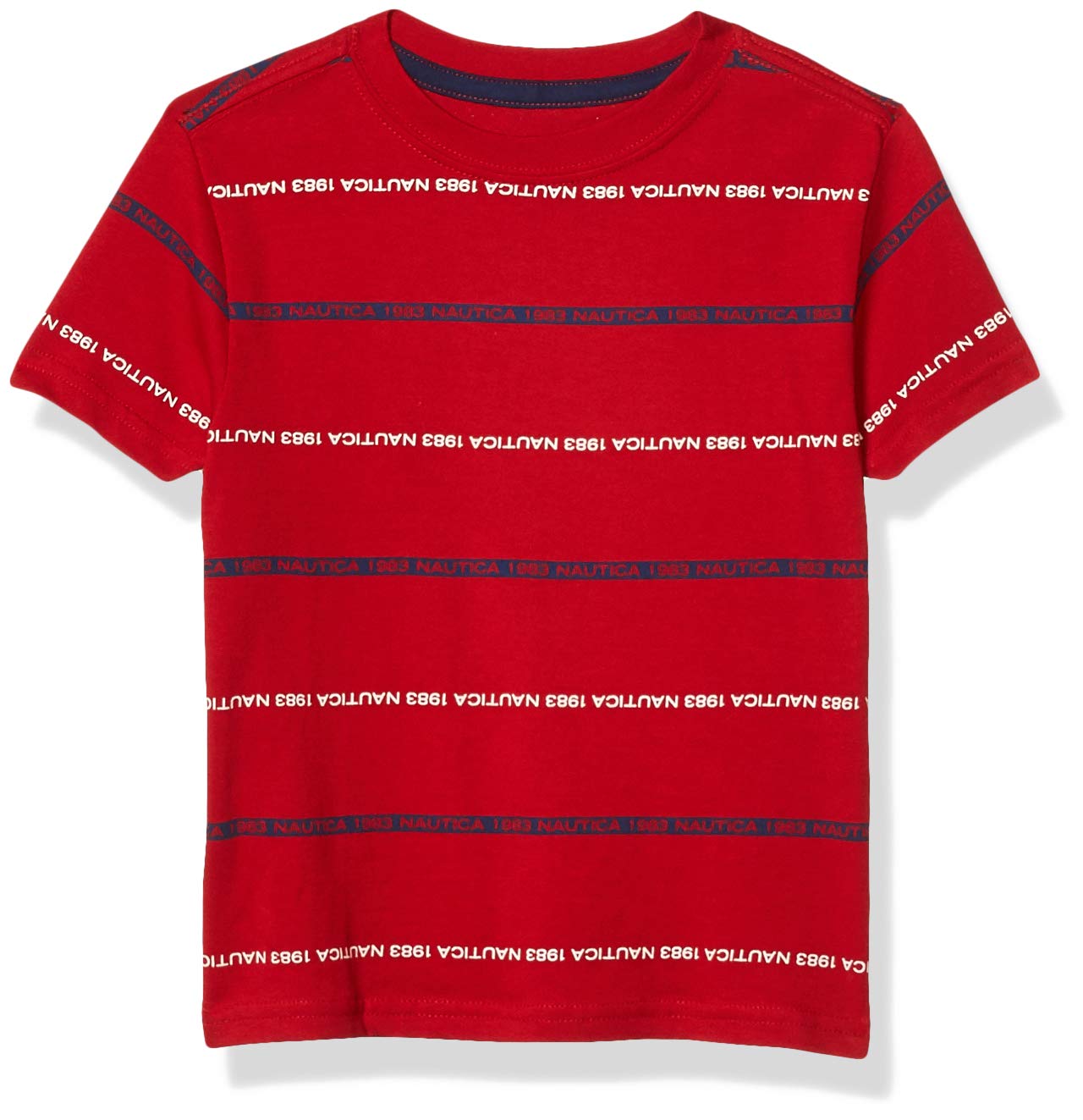 Boys' Short Sleeve Striped Logo Printed Crew Neck T-Shirt