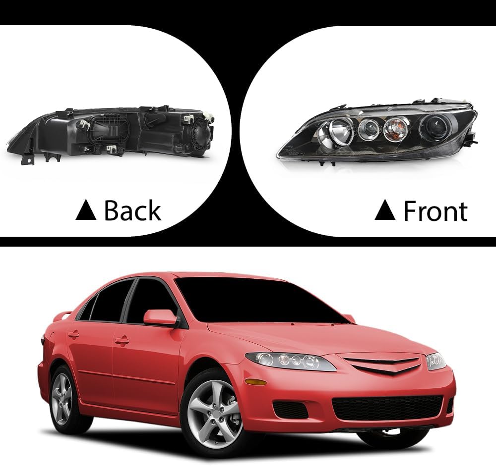 ANDPLAY Front Headlights Assembly Left & Right Compatible with Mazda 6 Mazdaspeed 2006-2007 Fit Mazda 6 (submodel: i,S,GS,GT) 2006 2007 2008 GP7A510L0B-PFM, GP7A510K0B-PFM Clear Lens