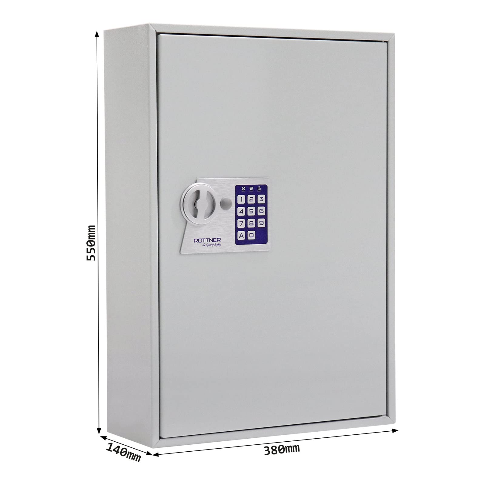 Rottner T06023 Armadietto per chiavi S 200 EL, in lamiera d'acciaio, chiusura elettronica e ganci regolabili per 200 portachiavi, colore grigio chiaro.