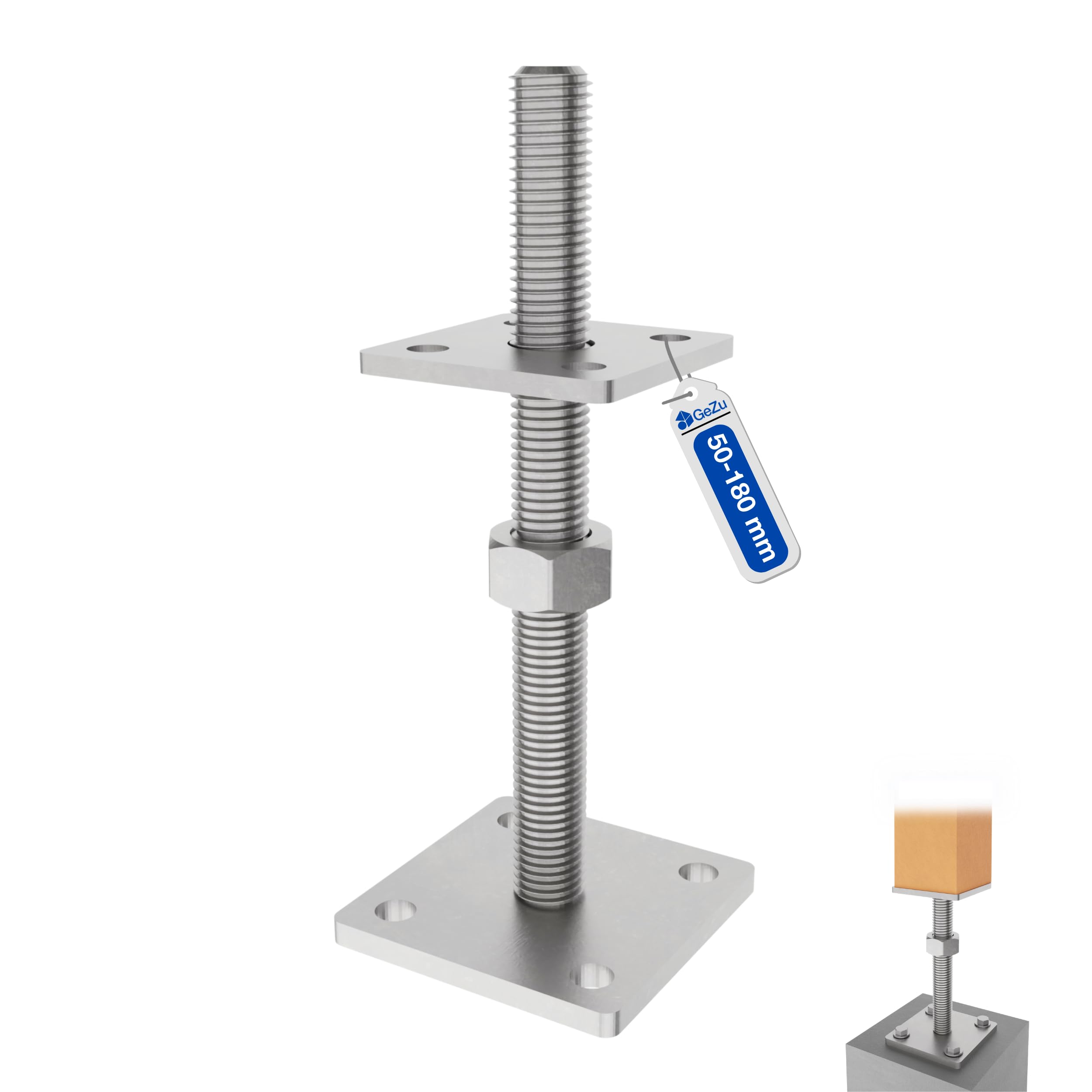 GeZu Impex Adjustable Post Support 70 x 70 mm Electroplated Set of 4 height adjust holder elevated base — view 142