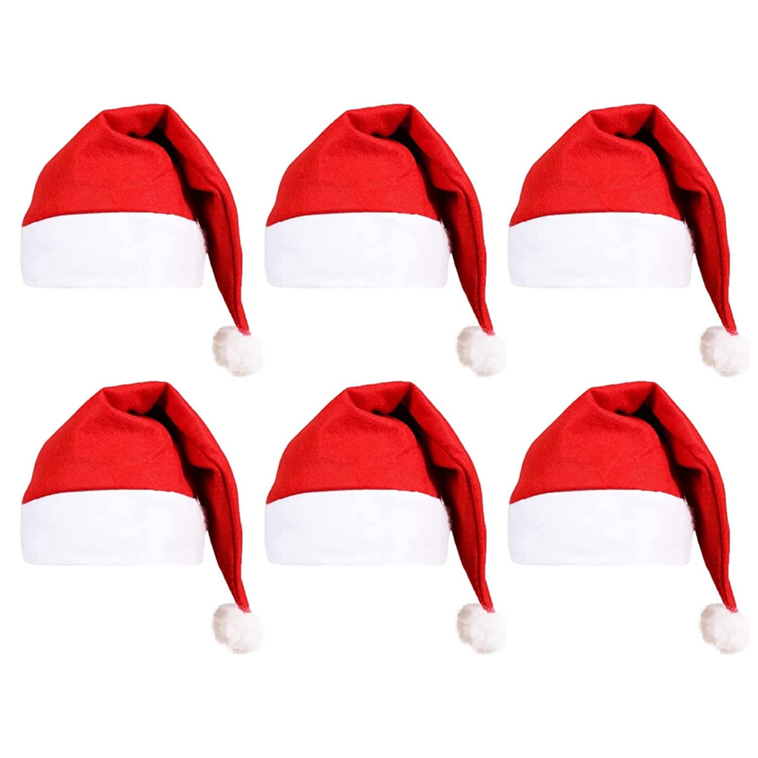 Adults Santa Hat - Red Felt Santa Claus Father Christmas Hat - Ladies Men Red Xmas Hat With White Trim & White Bobble Fancy Dress Accessory Bulk