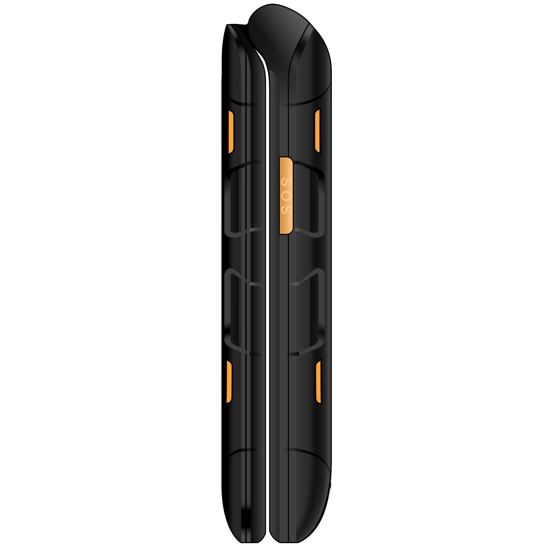 Ranger - Telefono robusto per anziani, doppio schermo, pulsanti e tasti grandi, facile da usare, USB-C, 3 memorie dirette, base di ricarica, nero/giallo