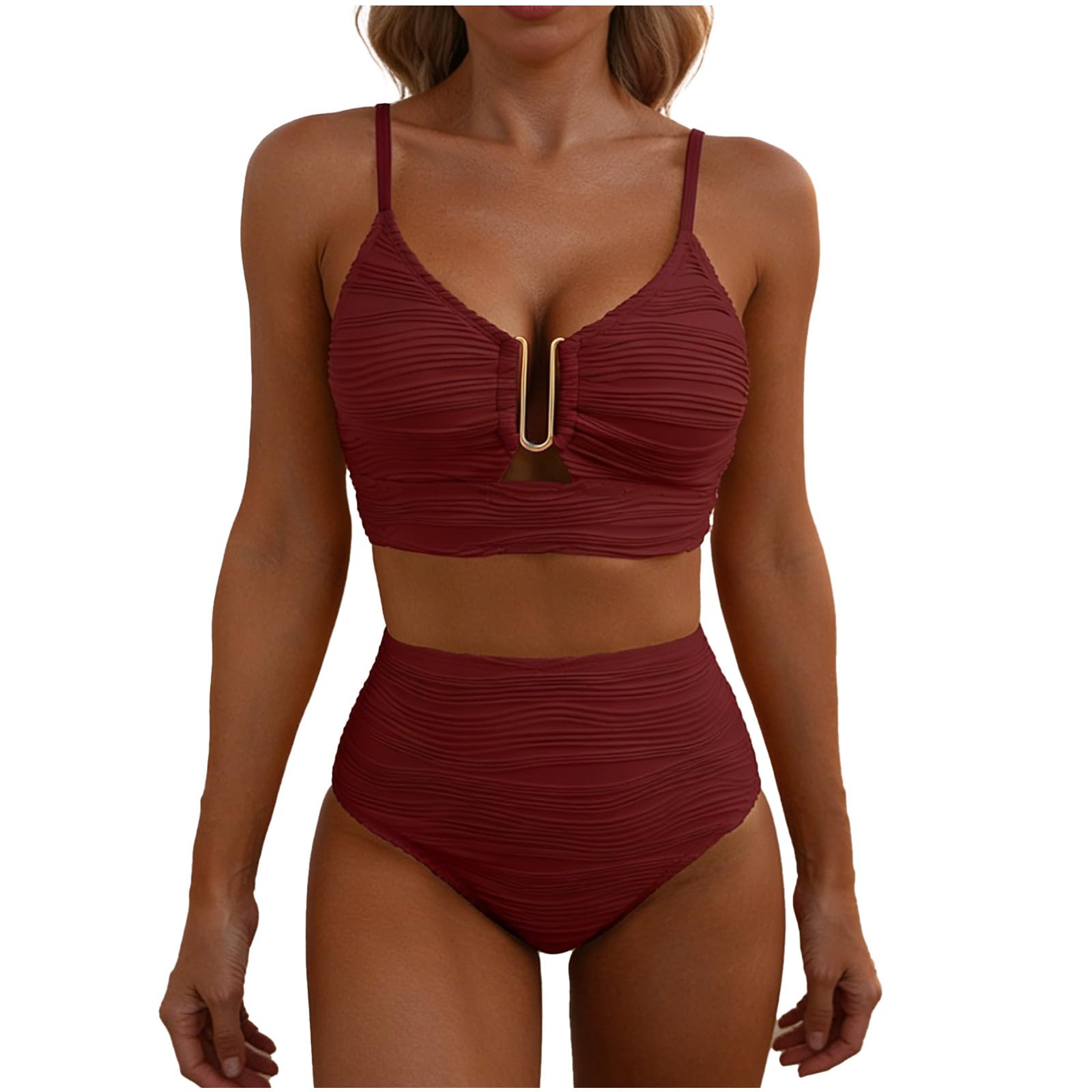 Bathing Suit for Women Bikini Beach Two Piece Swimsuits Textured U-Wire Swimwear High Waisted Bikini Sets