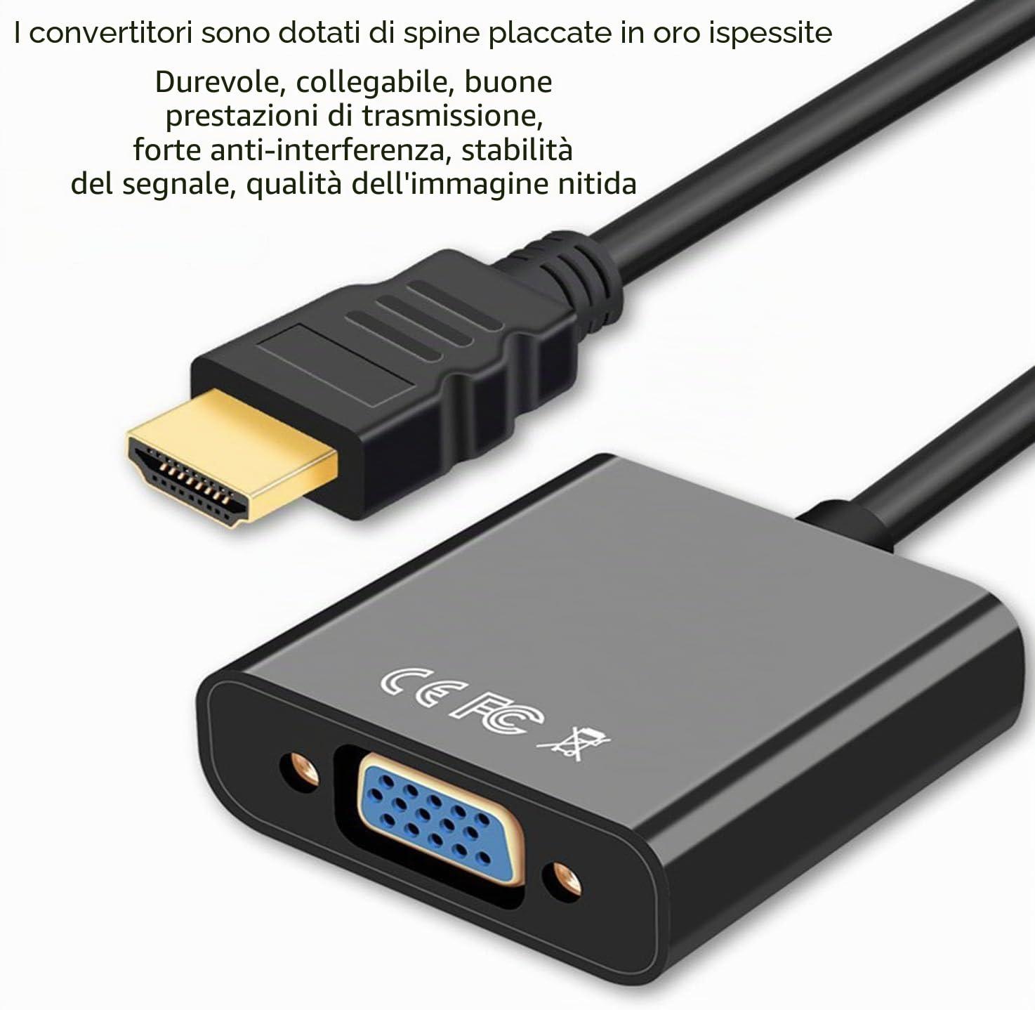 Adattatore HDMI a VGA d'oro per computer, desktop, laptop, monitor, proiettore, HDTV, Chromebook, Raspberry Pi, Roku, Xbox e altri