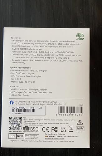 Miniatura 10 de WAVLINK Adaptador de video universal USB 3.0 a Dual HDMI UHD compatible con hasta 6 pantallas de monitor, monitor dual de hasta 1080  60 Hz,