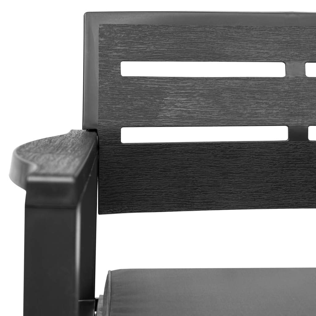 Banco de jardín 2 plazas 133 cm Plástico Antracita | Resistente a la intemperie, fácil de limpiar, ligero, con 2 cojines de asiento