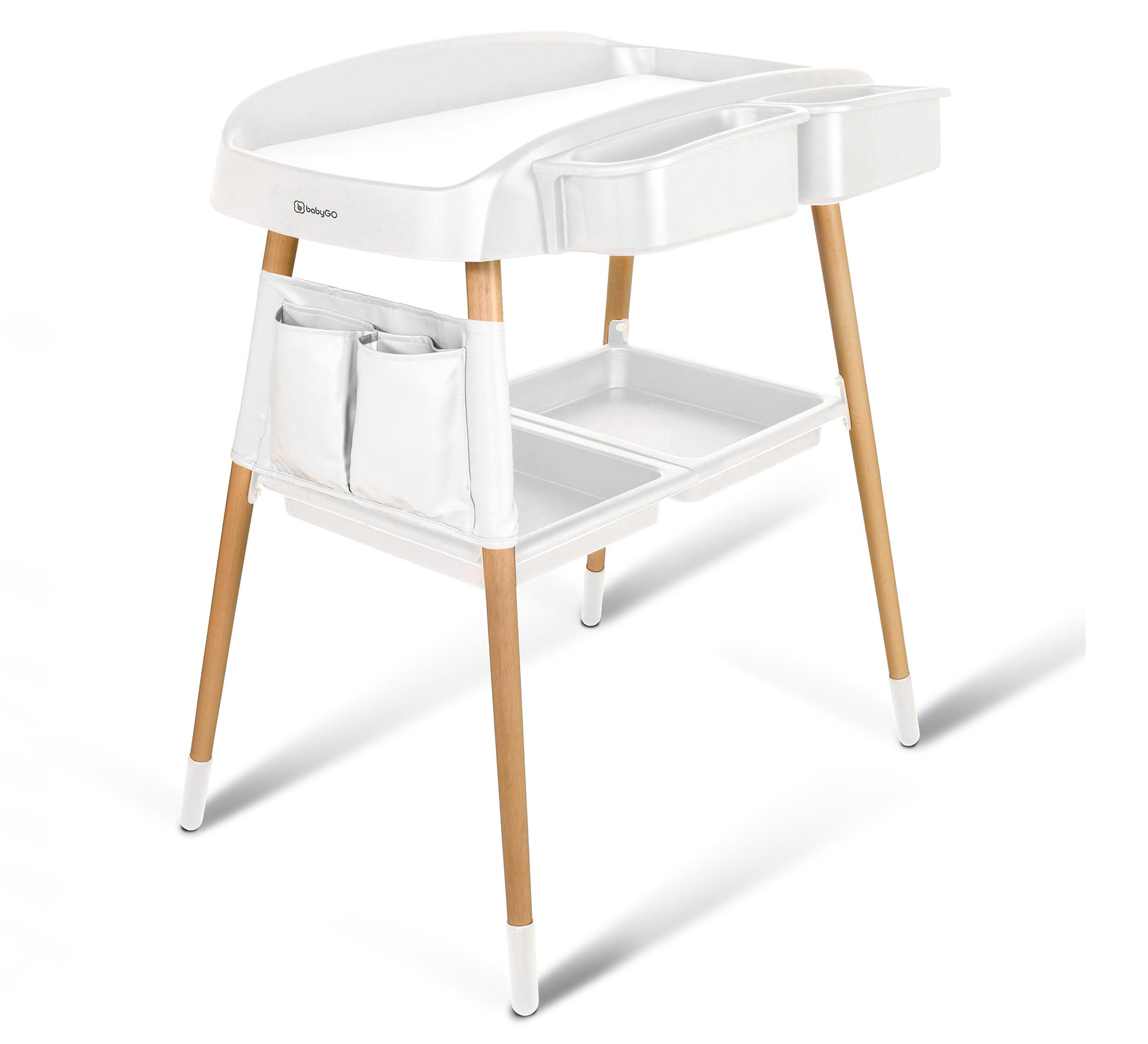 babyGO ChangMe Wickeltisch aus Buchenholz Weiß - Babyzimmer Ausstattung für Windelwechsel